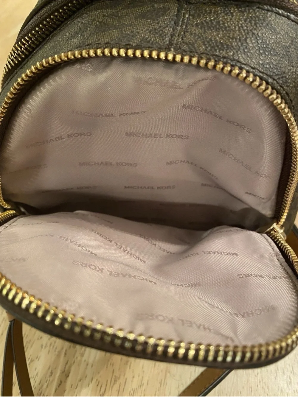 Michael Kors Brown MK Signature Mini Backpack with Gold Hardware